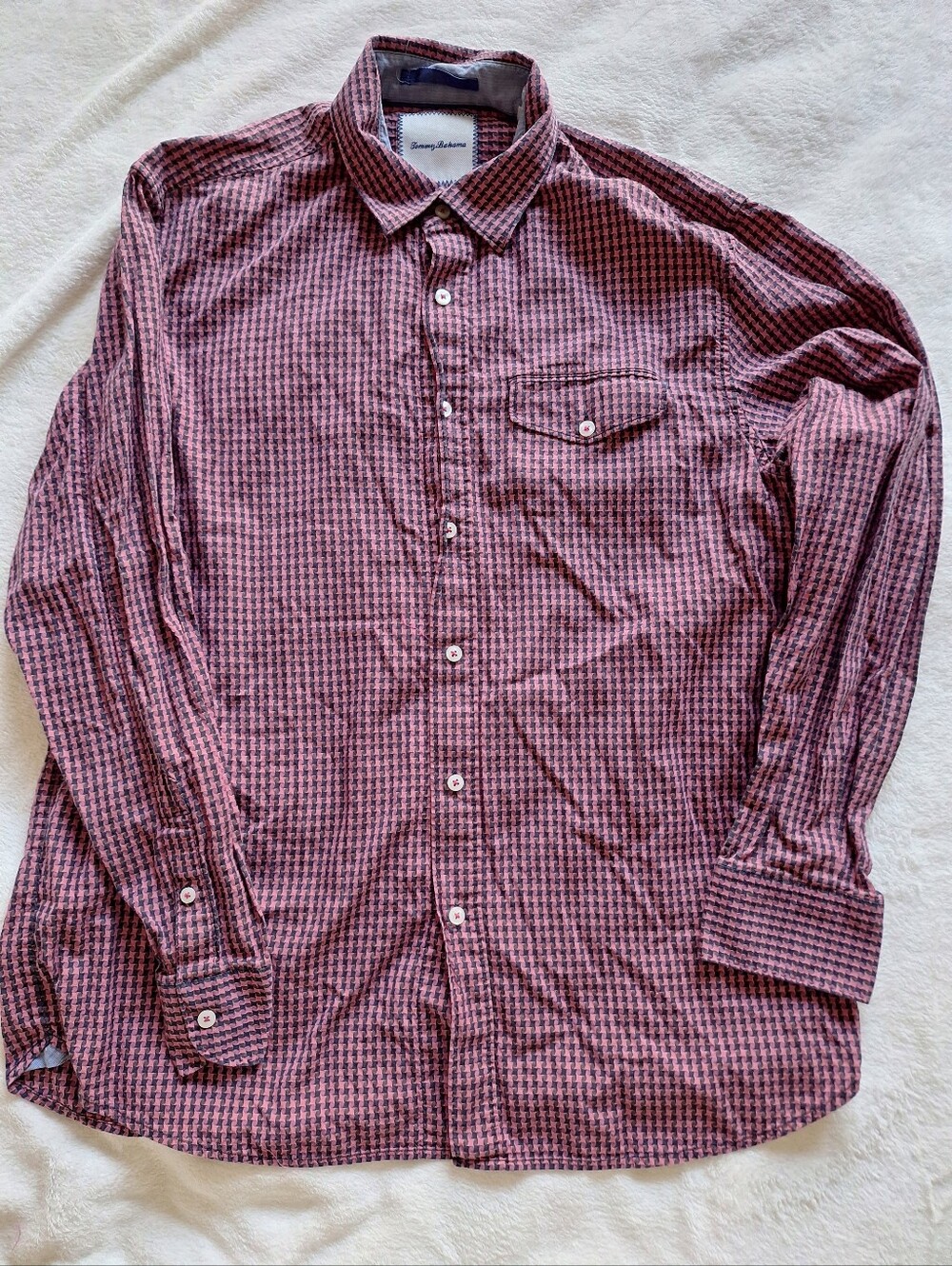 Tommy Bahama Men’s Cotton Gingham Plaid Long Sleeve Button Down Shirt Red Sz L
